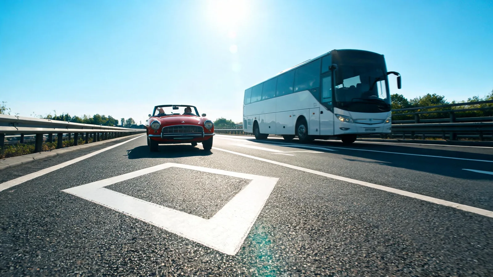 Voie réservée VR2+ avec losange peint sur A1 près de Paris avec voiture covoiturage et bus
